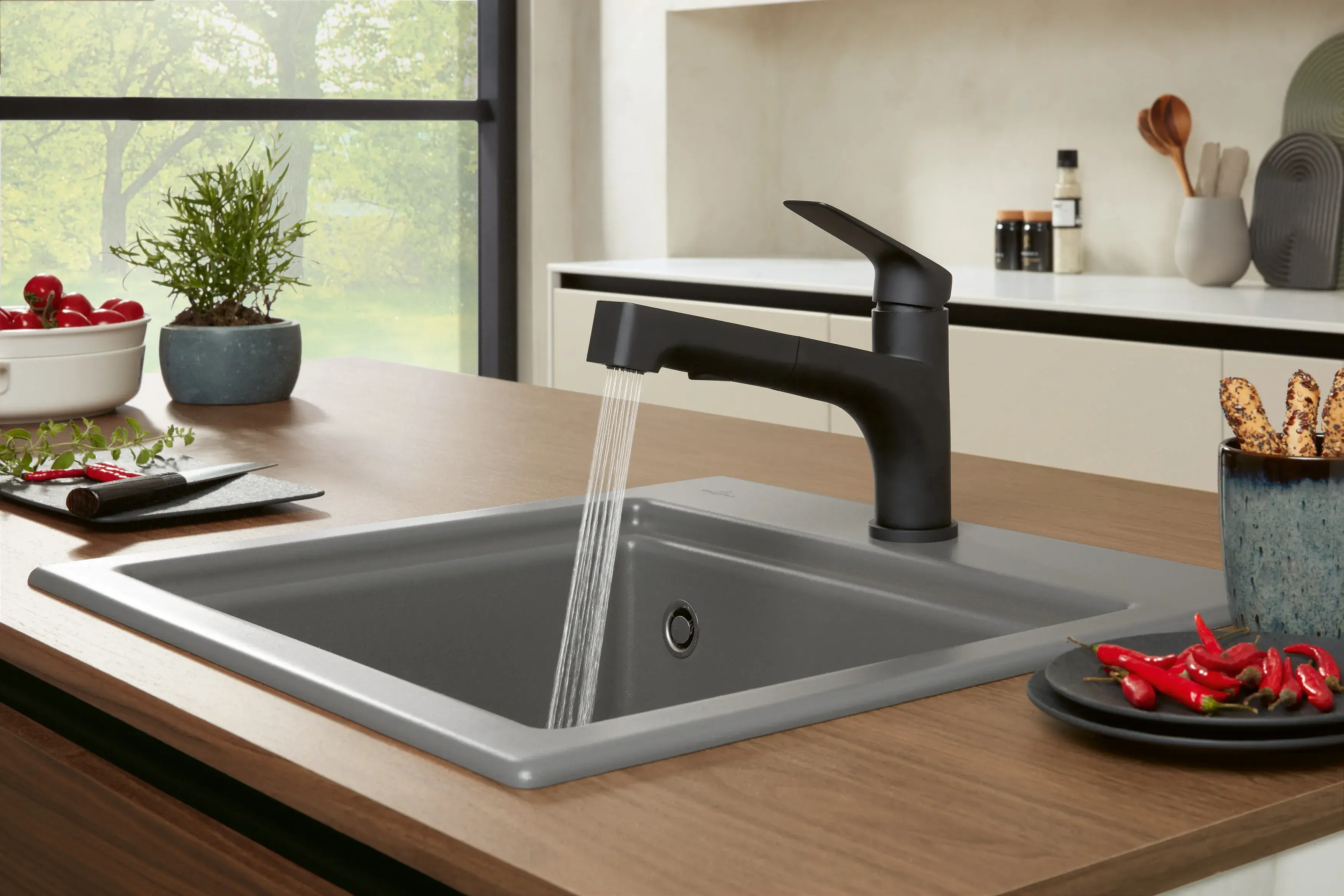 Villeroy & Boch Armatur Edelstahl Matt Black graue Spüle